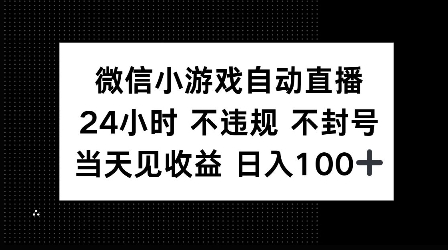 微信小游戏自动直播，24小时直播不违规 不封号，当天见收益 日入100+-搞钱专业户