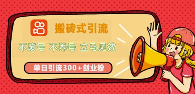 快手搬砖式引流，不废号，不养号，立马见效，单日引流300+精准创业粉-搞钱专业户