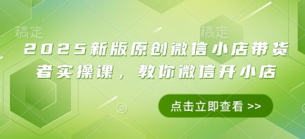 2025新版原创微信小店带货者实操课，教你微信开小店-搞钱专业户