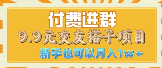 付费进群9.9交友搭子项目，熟练可矩阵操作，月收益过W-搞钱专业户