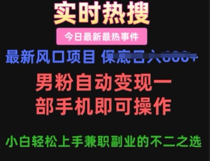 最新风口项目，男粉自动变现，一部手机即可操作，小白轻松上手，兼职副业的不二之选【揭秘】-搞钱专业户