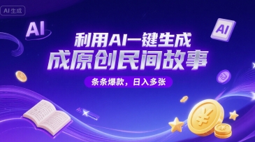 利用AI一键生成原创民间故事，无限制生成，条条爆款，日入多张-搞钱专业户