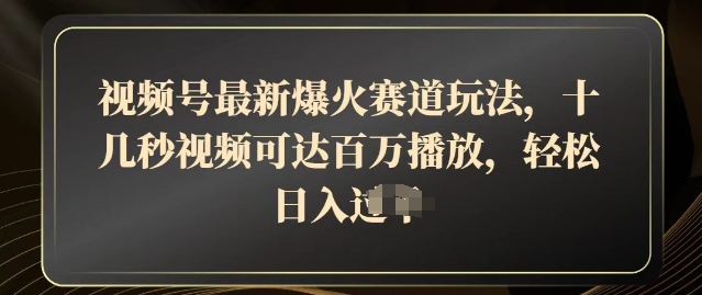 视频号最新爆火赛道玩法，十几秒视频可达百万播放，结合带货轻松，日入几张-搞钱专业户