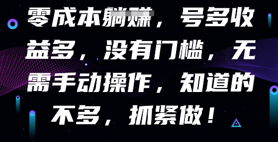 零成本全自动，号多收益多，没有门槛，无需手动-搞钱专业户