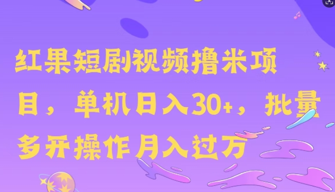 红果短剧撸米，无脑挂JI项目，单机日入30米，可批量复制操作-搞钱专业户