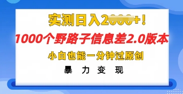 2025抖音1000个野路子信息差最新玩法，一分钟过原创，暴力变现月入几k-搞钱专业户