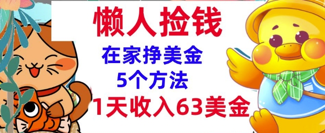 在家挣美金的5个方法，1天收入63美刀，内部教程，超简单，无脑操作-搞钱专业户