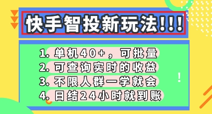 快手智投新玩法，单机日入40+，可批量，可查询实时收益，零门槛【揭秘】-搞钱专业户