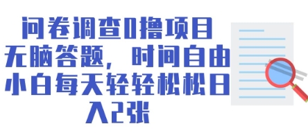 问卷调查0撸项目，无脑答题，时间自由，小白每天轻轻松松日入2张-搞钱专业户