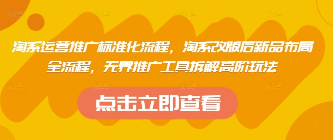 淘系运营推广标准化流程，​淘系改版后新品布局全流程，无界推广工具拆解高阶玩法-搞钱专业户