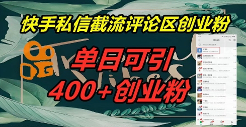 快手私信截流创业粉，一天引流400+-搞钱专业户