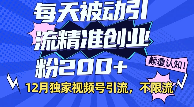 12月独家视频号引流每天被动引流精准创业粉200+不限流-搞钱专业户