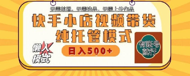 快手小店托管代运营，无需剪辑，无需选品，无需上传作品，全程无需操作，轻松月入5k+【揭秘】-搞钱专业户