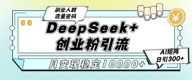 DeepSeek+创业粉精准引流，全新分享课4.0玩法，AI矩阵日引300+，多种变现方式，稳定月入1W-搞钱专业户