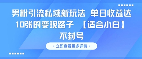 男粉引流私域新玩法，单日收益达10张的变现路子 【适合小白】不封号-搞钱专业户