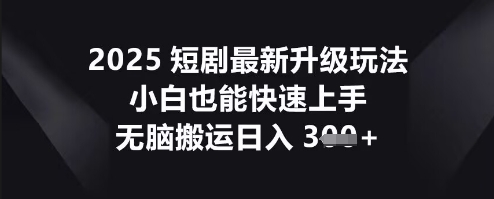 2025短剧最新升级玩法，小白也能快速上手，无脑搬运日入3张-搞钱专业户