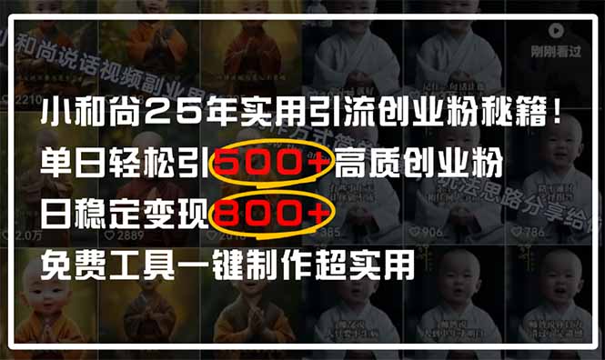 （14436期）小和尚2025年实用引流秘籍！单日轻松引500+高质量创业粉，日变现800+，…-搞钱专业户