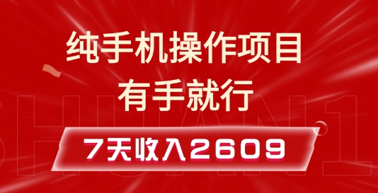 纯手机操作的小项目，有手就能做，7天收入2609+实操教程【揭秘】-搞钱专业户