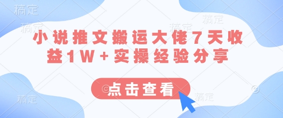 小说推文搬运大佬7天收益1W+实操经验分享-搞钱专业户