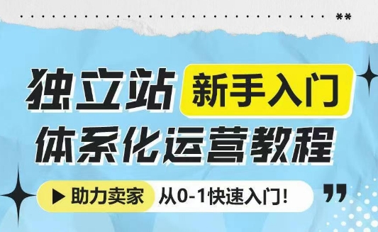 独立站新手入门体系化运营教程，助力独立站卖家从0-1快速入门!-搞钱专业户