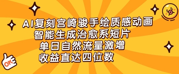 AI复刻宫崎骏手绘质感动画，智能生成治愈系短片，单日自然流量激增，收益直达四位数-搞钱专业户