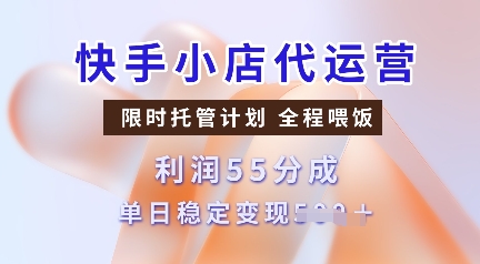 快手小店代运营，限时托管计划，收益55分，单日稳定变现多张【揭秘】-搞钱专业户