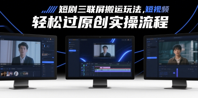 短剧三联屏搬运玩法，短剧搬运轻松过原创实操流程-搞钱专业户