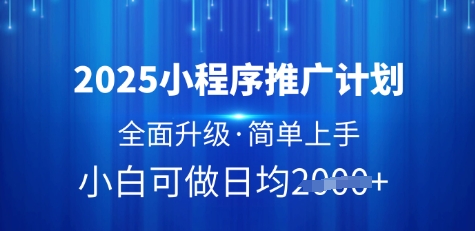 2025小程序推广计划，全面升级，简单上手，日均多张【揭秘】-搞钱专业户