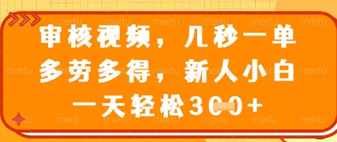 最新审核视频，几秒一单，多劳多得，新人小白一天轻松3张【揭秘】-资源分享吧