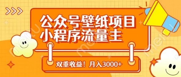 公众号壁纸项目，小程序流量主双收益，月入3000+-搞钱专业户