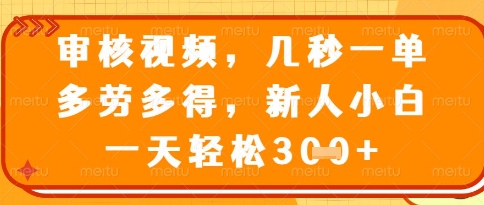 视频审核员，几秒一单，不限时间，不限地点，多做多得，新人小白一天轻松几张+【揭秘】-搞钱专业户