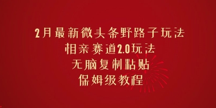 2月最新微头条野路子玩法，相亲赛道2.0玩法，无脑复制粘贴，保姆级教程-搞钱专业户