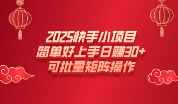 2025快手小项目，简单好上手日入30+，可批量矩阵操作-搞钱专业户