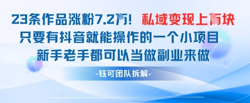 抖音私域项目23条作品涨粉7.2W，私域变现1W-搞钱专业户