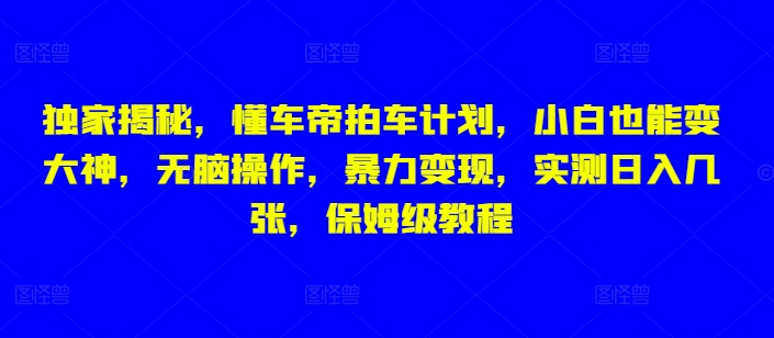 独家揭秘，懂车帝拍车计划，小白也能变大神，无脑操作，暴力变现，实测日入几张，保姆级教程-搞钱专业户