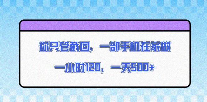（13785期）你只管截图，一部手机在家做，一小时120，一天500+-搞钱专业户