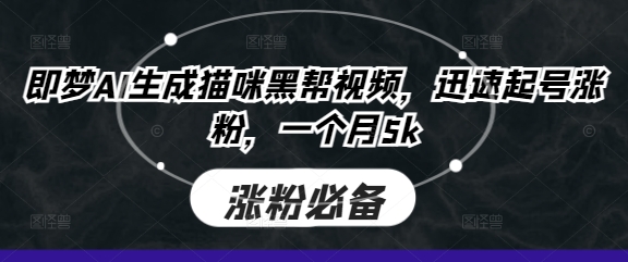 即梦AI生成猫咪黑帮视频，迅速起号涨粉，一个月5k-资源分享吧