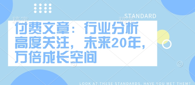 付费文章：行业分析 高度关注，未来20年，万倍成长空间-搞钱专业户
