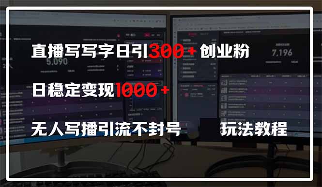 （14412期）直播写写字日引300+创业粉，日稳定变现600+无人写播引流不封号，玩法教程-搞钱专业户