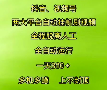 抖音视频号两大平台自动运行，全程脱离人工，自动获取收益，一天3张+，多机多挣，上不封顶【揭秘】-搞钱专业户