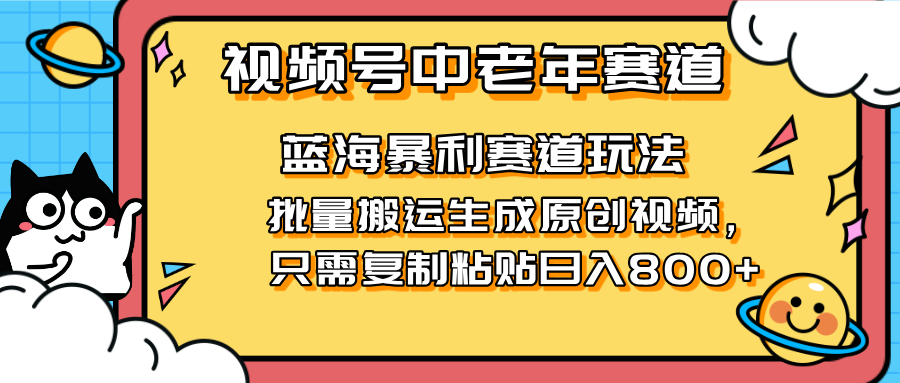 （14314期）2025视频号中老年短视频蓝海暴利风口！复制粘贴搬运视频单日赚800+，无…-资源分享吧