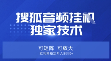 【搜狐音频挂G】独家技术,可矩阵可放大,红利期稳定月入8k【揭秘】-资源分享吧