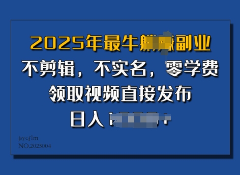 ​2025年最牛副业，不剪辑，不实名，零学费，零粉可做，领取视频直接发布，有播放就有收益-搞钱专业户