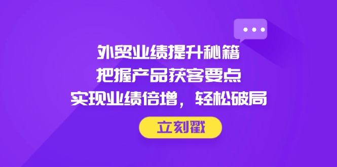 （14567期）外贸业绩提升秘籍，把握产品获客要点，实现业绩倍增，轻松破局-搞钱专业户