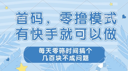 首码，零撸模式，有快手就可以做，每天零碎时间搞个几张不成问题【揭秘】-搞钱专业户