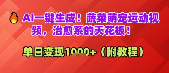 AI一键生成！蔬菜萌宠运动视频，治愈系的天花板！单日变现多张-搞钱专业户
