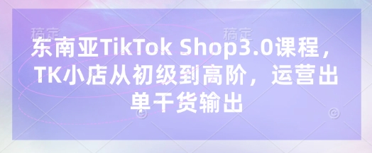 东南亚TikTok Shop3.0课程，TK小店​从初级到高阶，运营出单干货输出-搞钱专业户