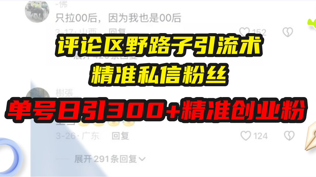 （13676期）评论区野路子引流术，精准私信粉丝，单号日引流300+精准创业粉-搞钱专业户