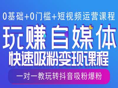 0基础+0门槛+短视频运营课程，玩赚自媒体快速吸粉变现课程，一对一教玩转抖音吸粉爆粉-搞钱专业户