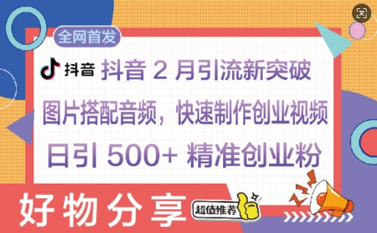 抖音2月引流新突破：图片搭配音频，快速制作创业视频，日引 500+ 精准创业粉-搞钱专业户